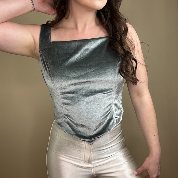 Velvet Sage Green Bustier Bodice Style Top Size Medium - Picture 9 of 11